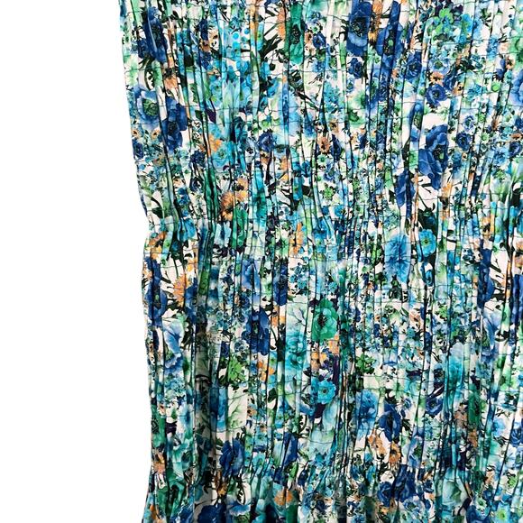 Zara Blue Floral Print Short Sleeve Smocked Square Neck Flare Mini Dress Size XS - Picture 6 of 11